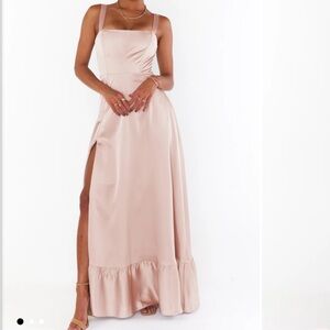 Clarissa Corset Dress from Show Me Your Mumu size small in rose gold luxe satin